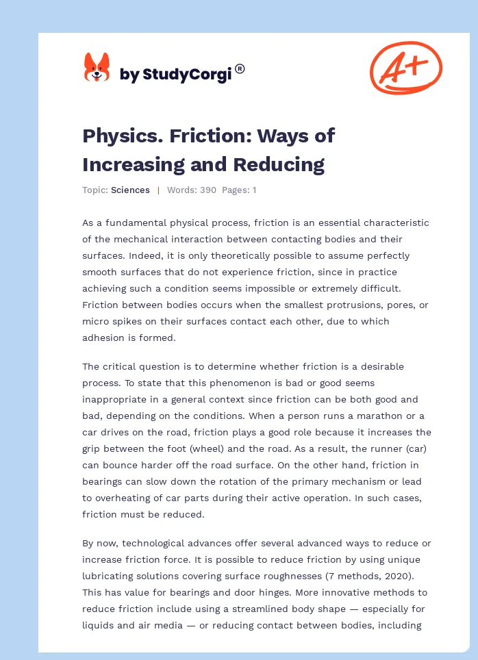 Physics. Friction: Ways of Increasing and Reducing. Page 1