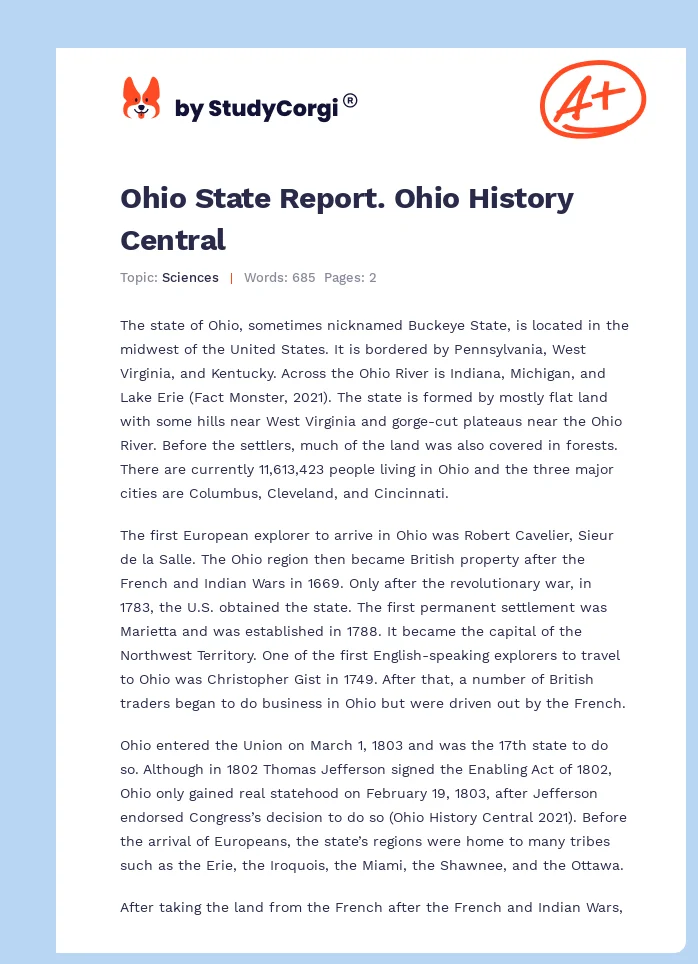 Ohio State Report. Ohio History Central. Page 1