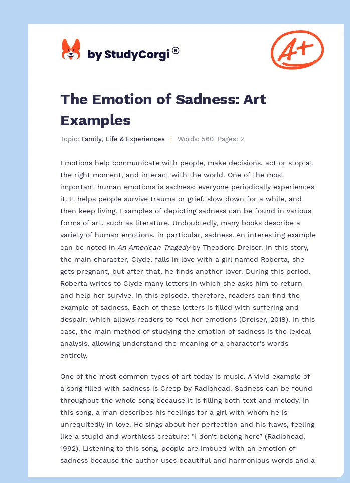 The Emotion of Sadness: Art Examples. Page 1