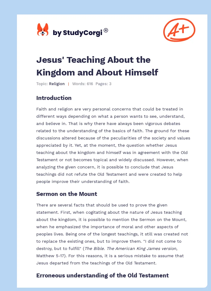 Jesus' Teaching About the Kingdom and About Himself. Page 1