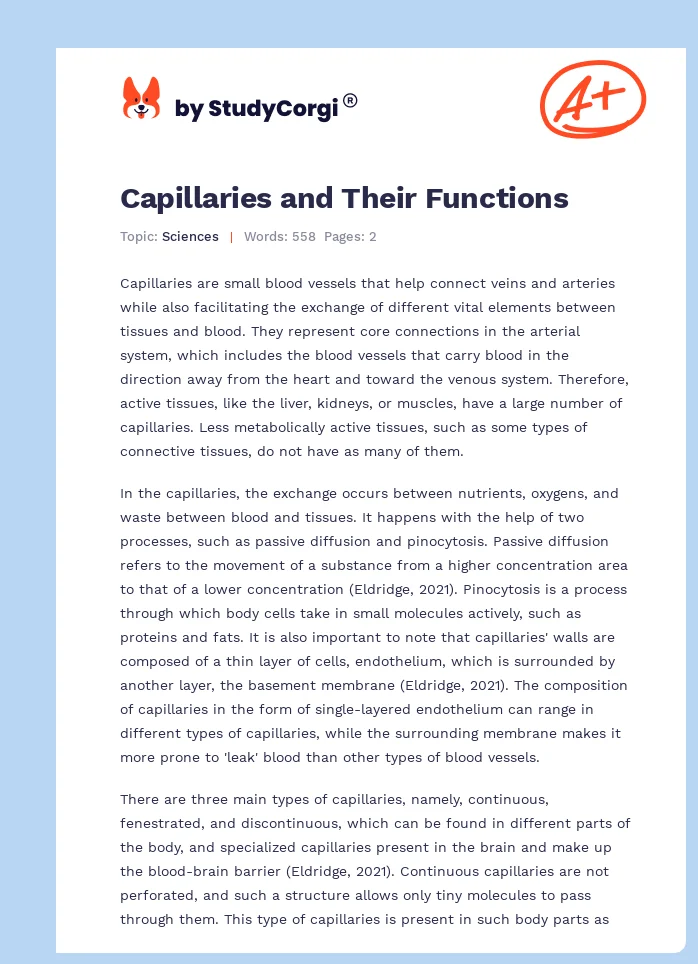 Capillaries and Their Functions. Page 1