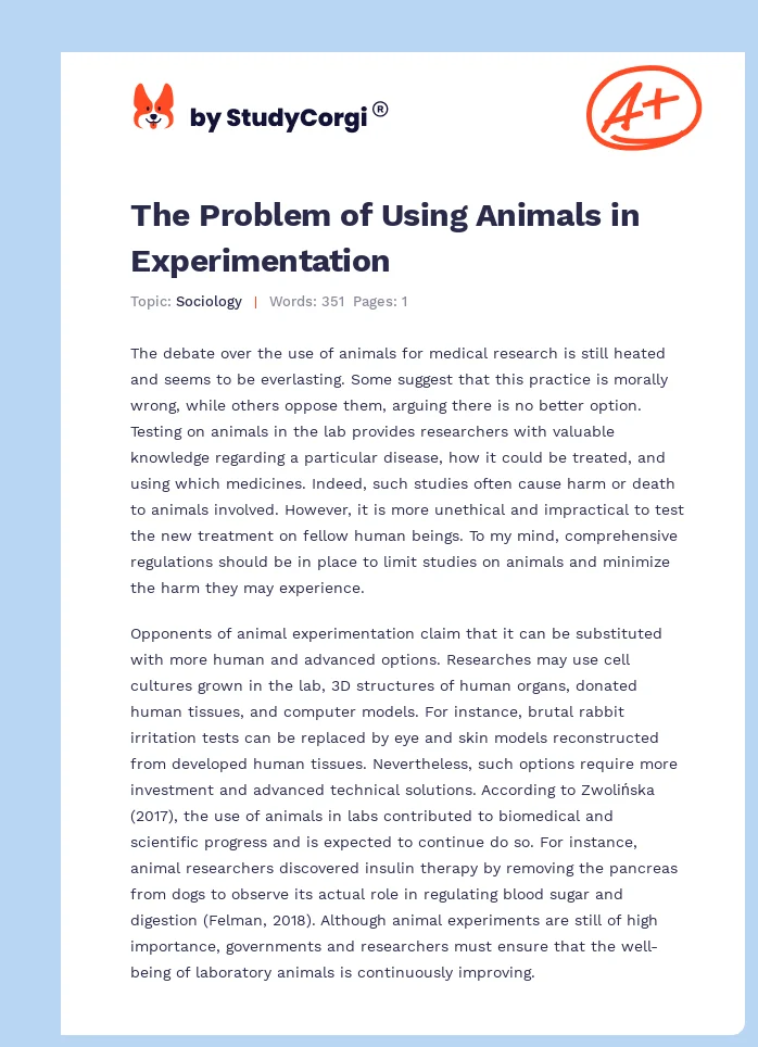 The Problem of Using Animals in Experimentation. Page 1