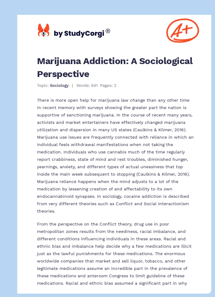 Marijuana Addiction: A Sociological Perspective. Page 1
