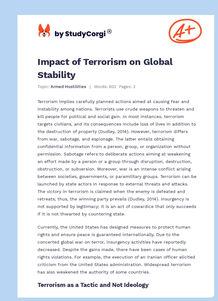 Impact of Terrorism on Global Stability. Page 1