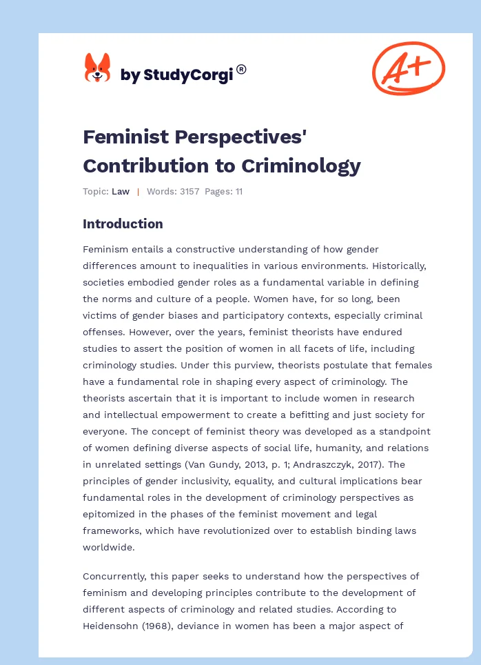 Feminist Perspectives' Contribution to Criminology. Page 1
