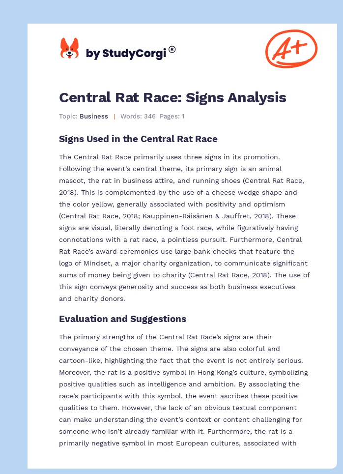 Central Rat Race: Signs Analysis. Page 1