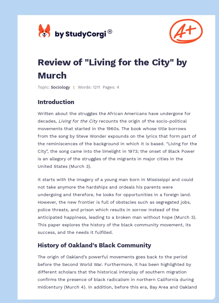 Review of "Living for the City" by Murch. Page 1
