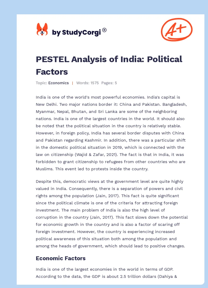 PESTEL Analysis of India: Political Factors. Page 1