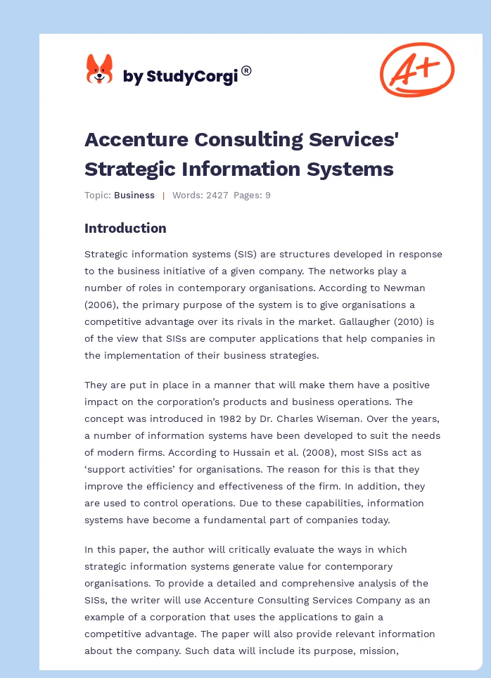 Accenture Consulting Services' Strategic Information Systems. Page 1