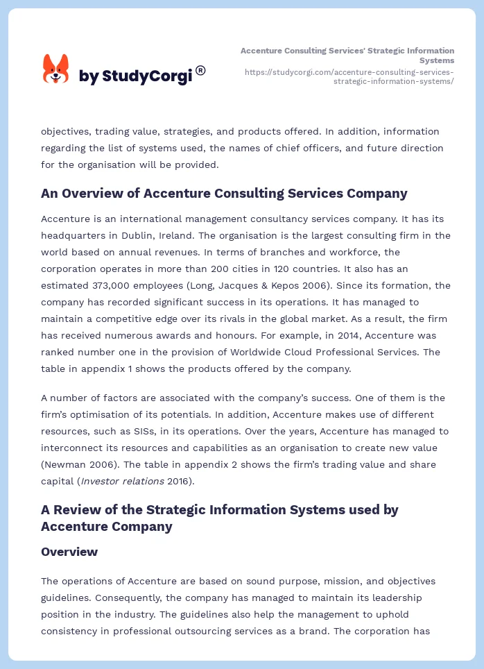 Accenture Consulting Services' Strategic Information Systems. Page 2