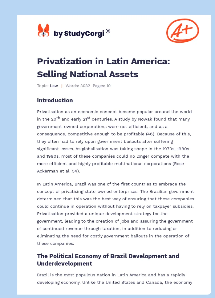 Privatization in Latin America: Selling National Assets. Page 1