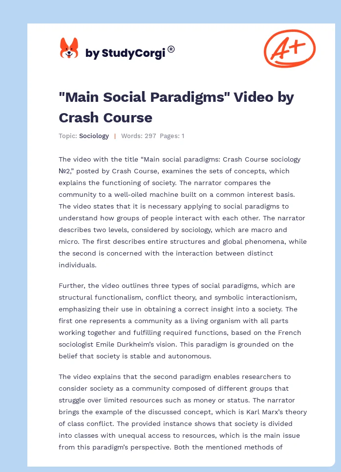 "Main Social Paradigms" Video by Crash Course. Page 1