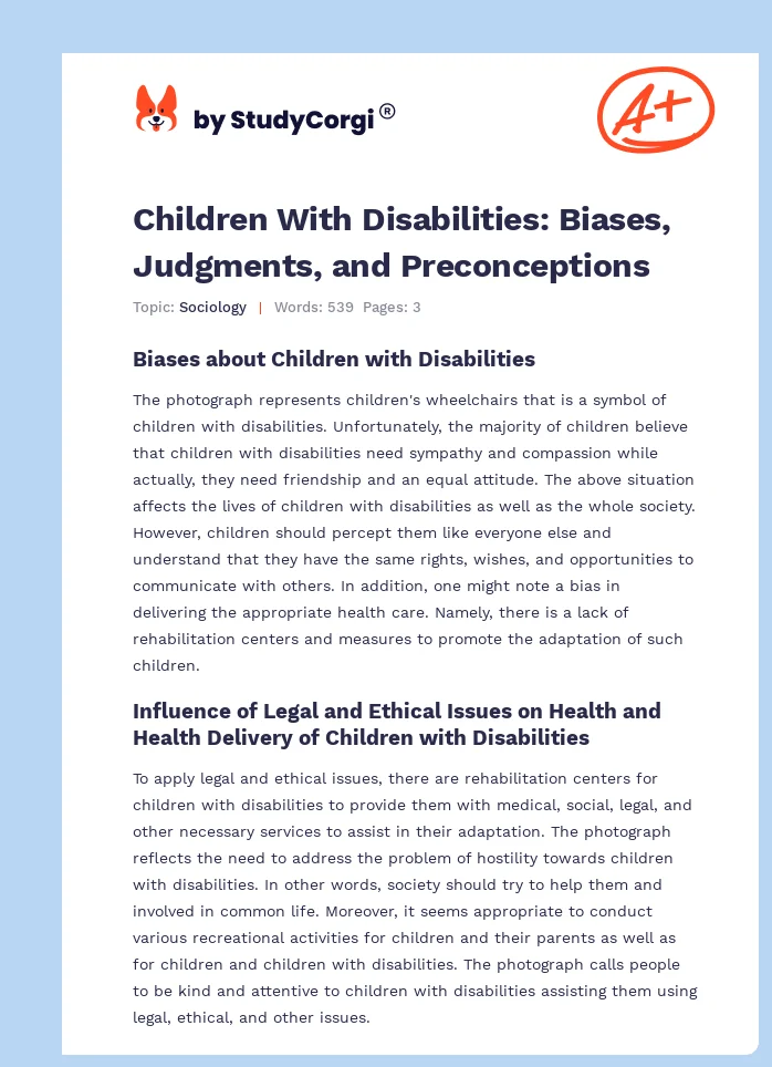 Children With Disabilities: Biases, Judgments, and Preconceptions. Page 1