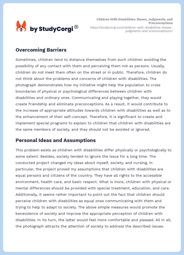 Children With Disabilities: Biases, Judgments, and Preconceptions. Page 2