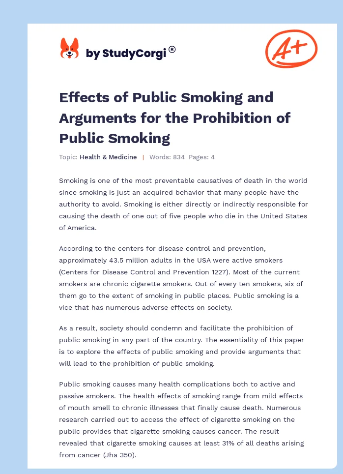 Effects of Public Smoking and Arguments for the Prohibition of Public Smoking. Page 1