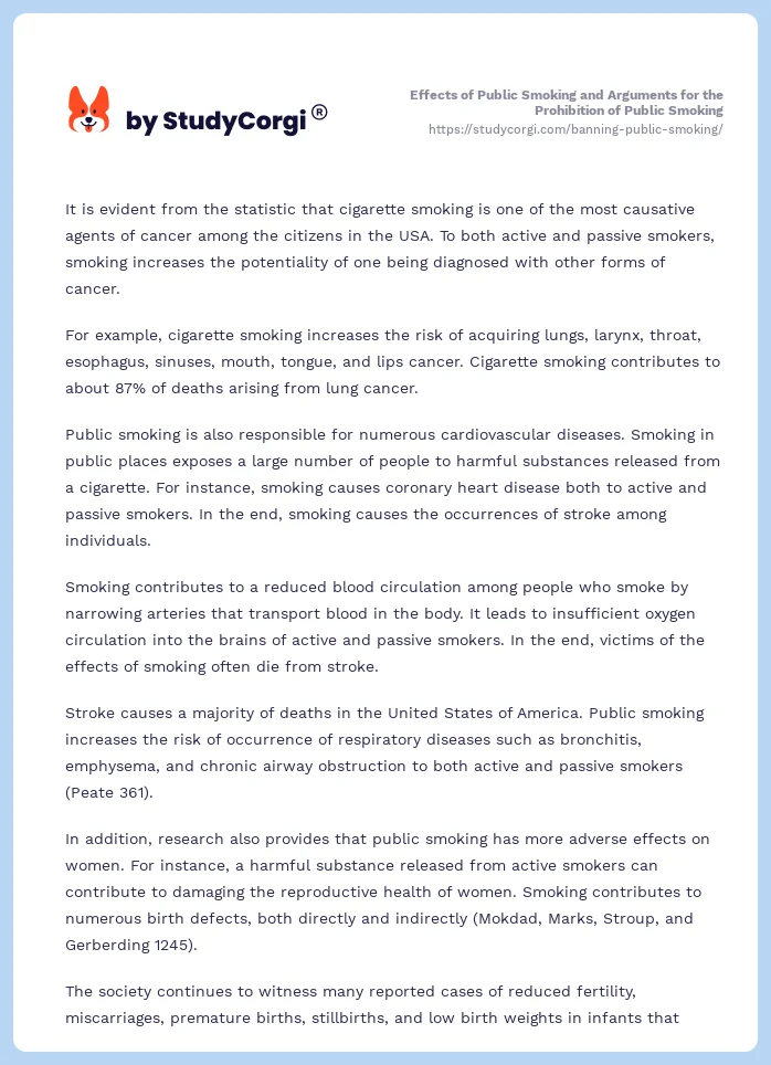 Effects of Public Smoking and Arguments for the Prohibition of Public Smoking. Page 2