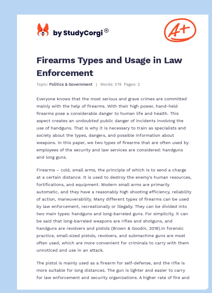 Firearms Types and Usage in Law Enforcement. Page 1