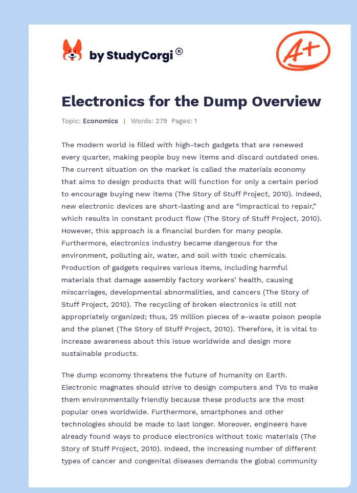 Electronics for the Dump Overview. Page 1