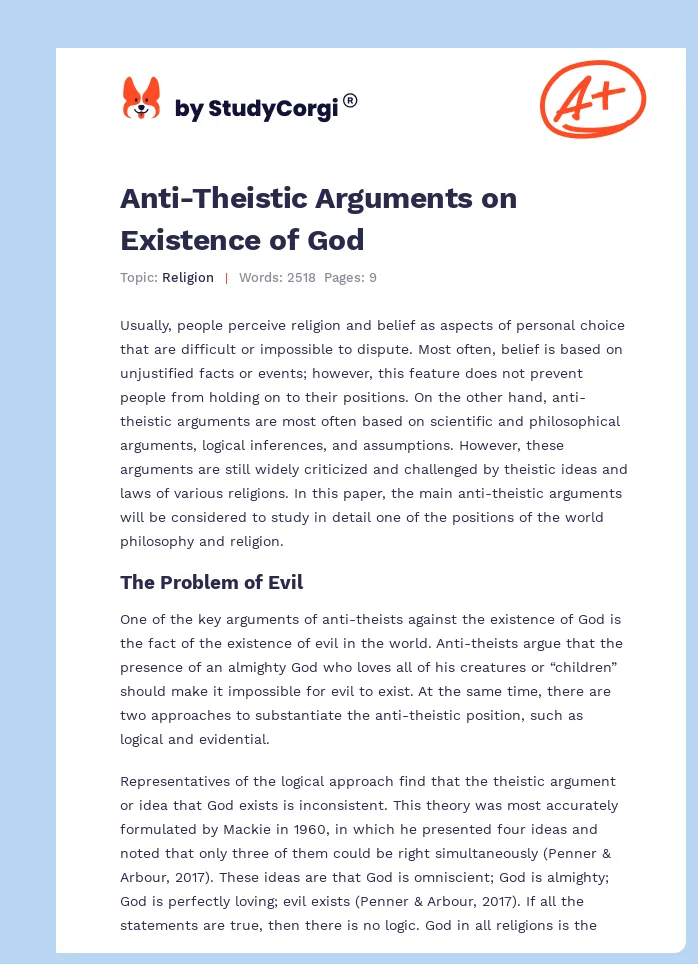 Anti-Theistic Arguments on Existence of God. Page 1