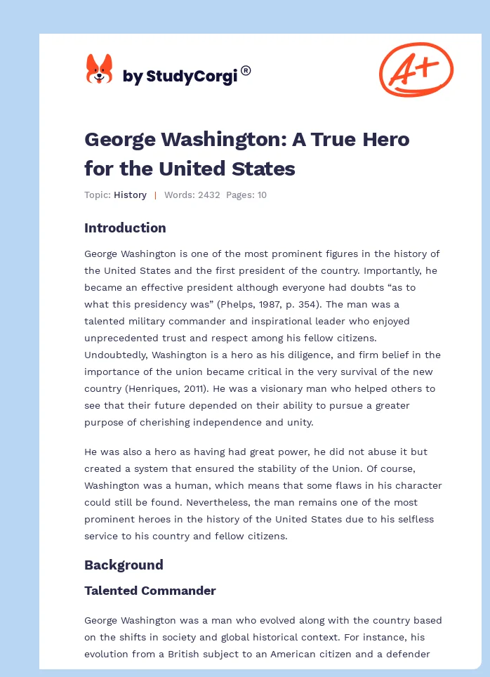 George Washington: A True Hero for the United States. Page 1
