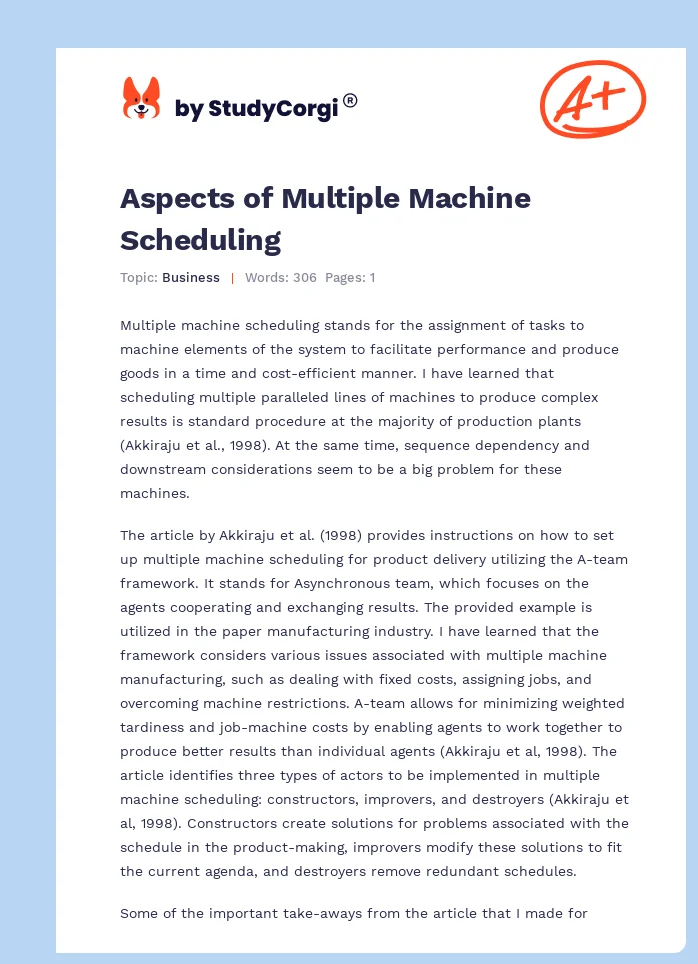 Aspects of Multiple Machine Scheduling. Page 1