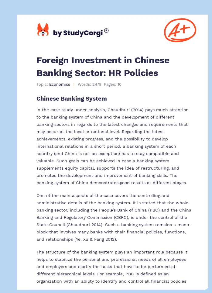 Foreign Investment in Chinese Banking Sector: HR Policies. Page 1