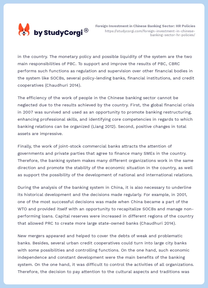 Foreign Investment in Chinese Banking Sector: HR Policies. Page 2