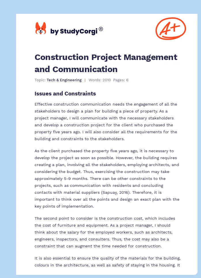 Construction Project Management and Communication. Page 1