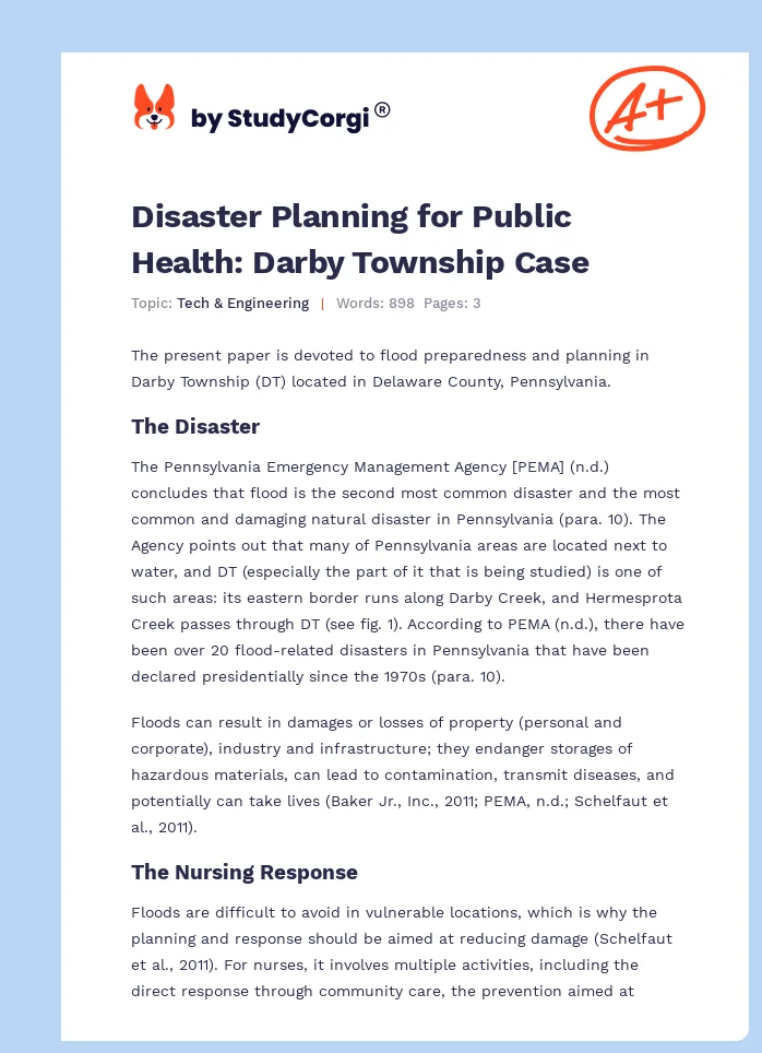 Disaster Planning for Public Health: Darby Township Case. Page 1