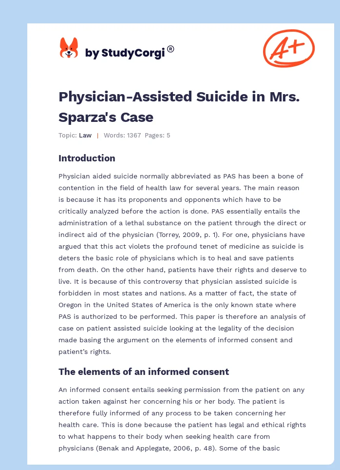 Physician-Assisted Suicide in Mrs. Sparza's Case. Page 1