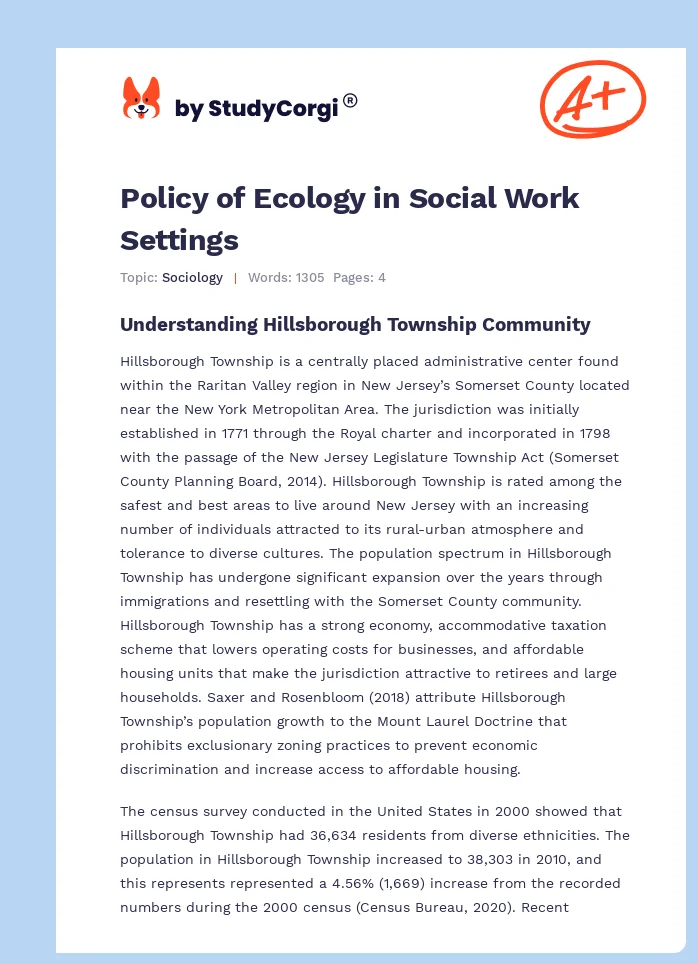 Policy of Ecology in Social Work Settings. Page 1