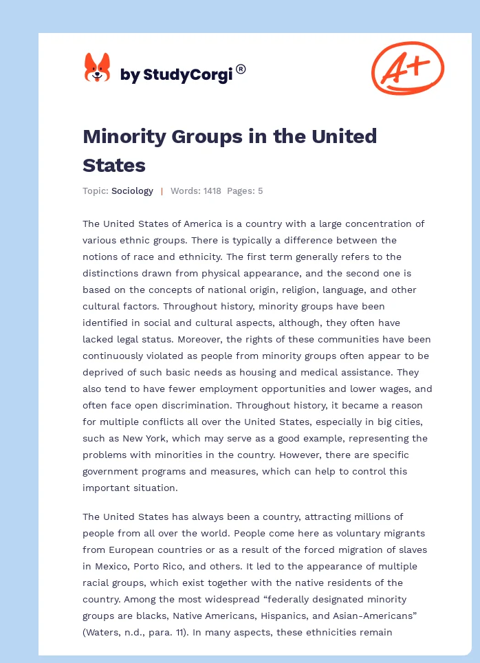 Minority Groups in the United States. Page 1