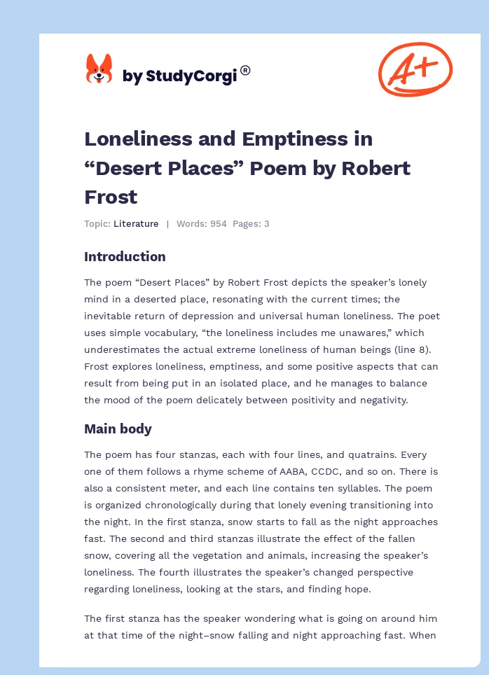 Loneliness and Emptiness in “Desert Places” Poem by Robert Frost. Page 1