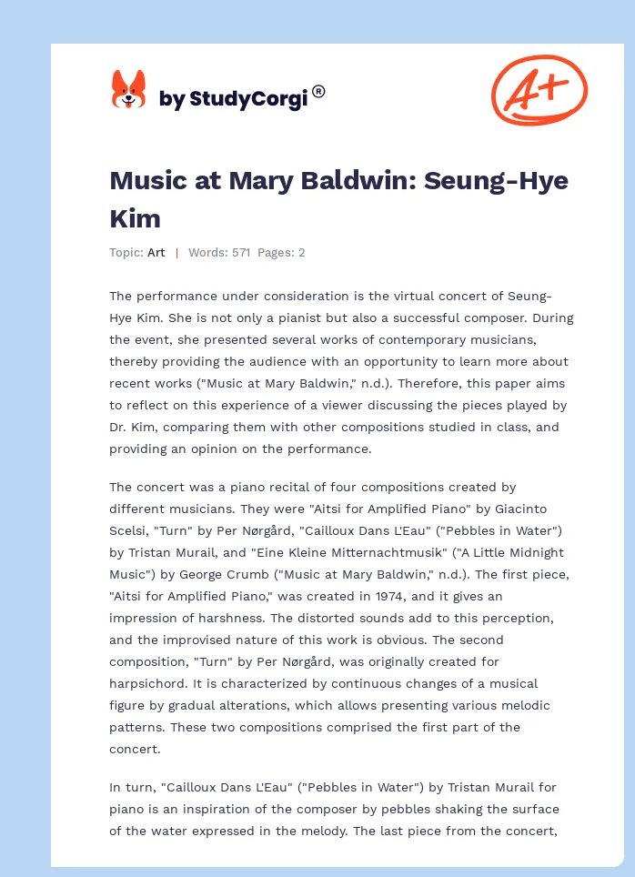 Music at Mary Baldwin: Seung-Hye Kim. Page 1