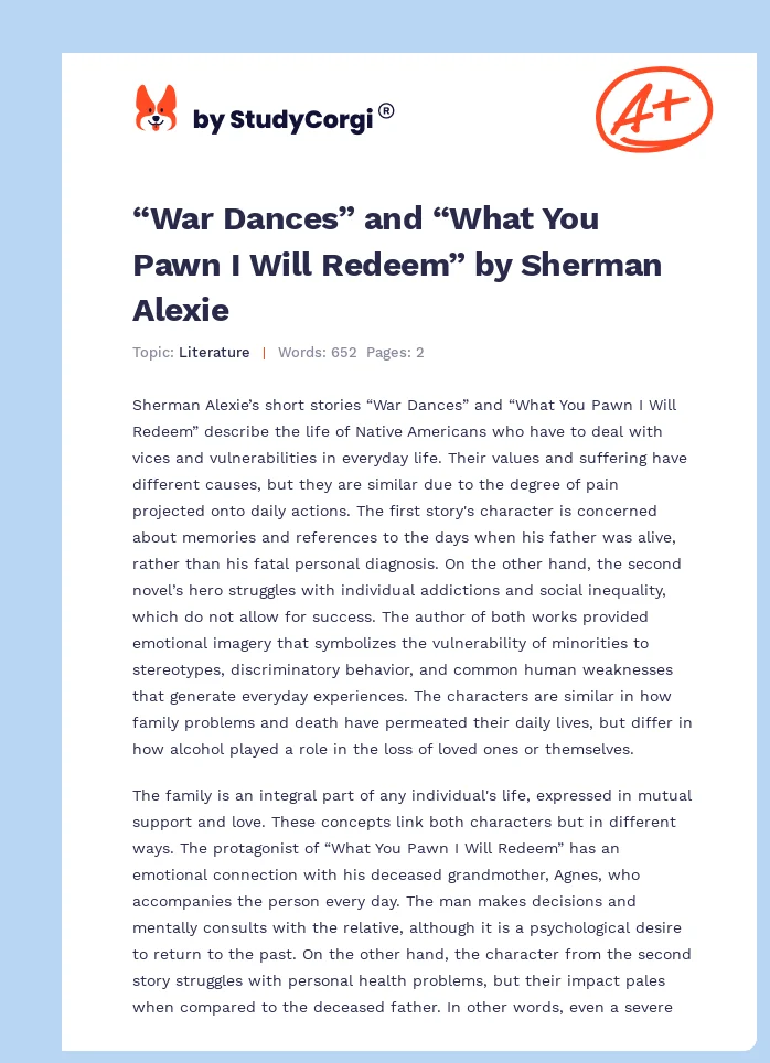 “War Dances” and “What You Pawn I Will Redeem” by Sherman Alexie. Page 1