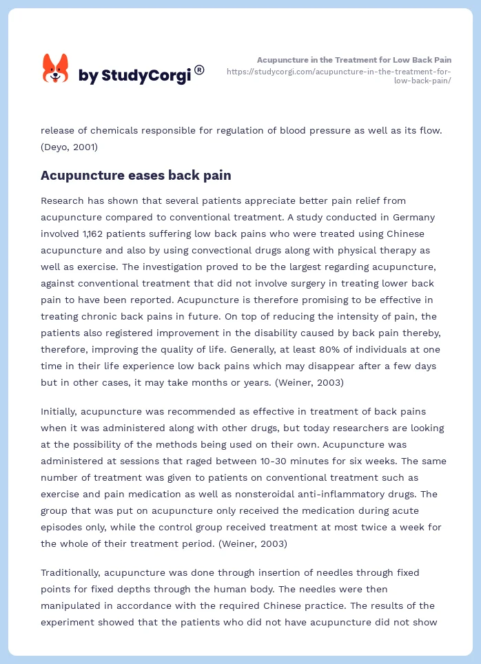 Acupuncture in the Treatment for Low Back Pain. Page 2