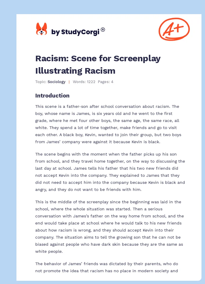 Racism: Scene for Screenplay Illustrating Racism. Page 1