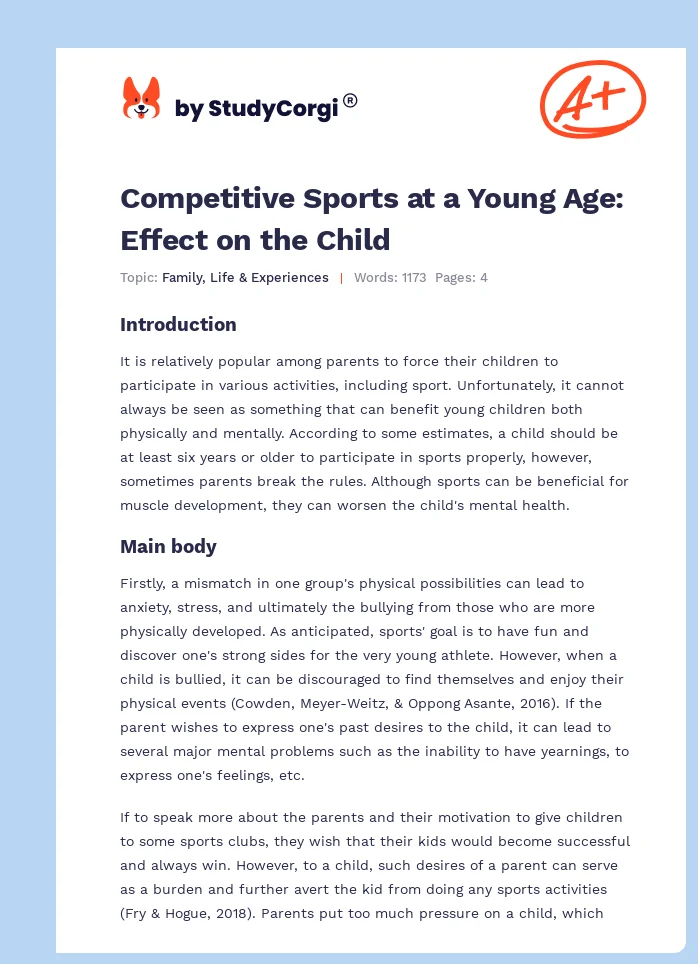 Competitive Sports at a Young Age: Effect on the Child. Page 1