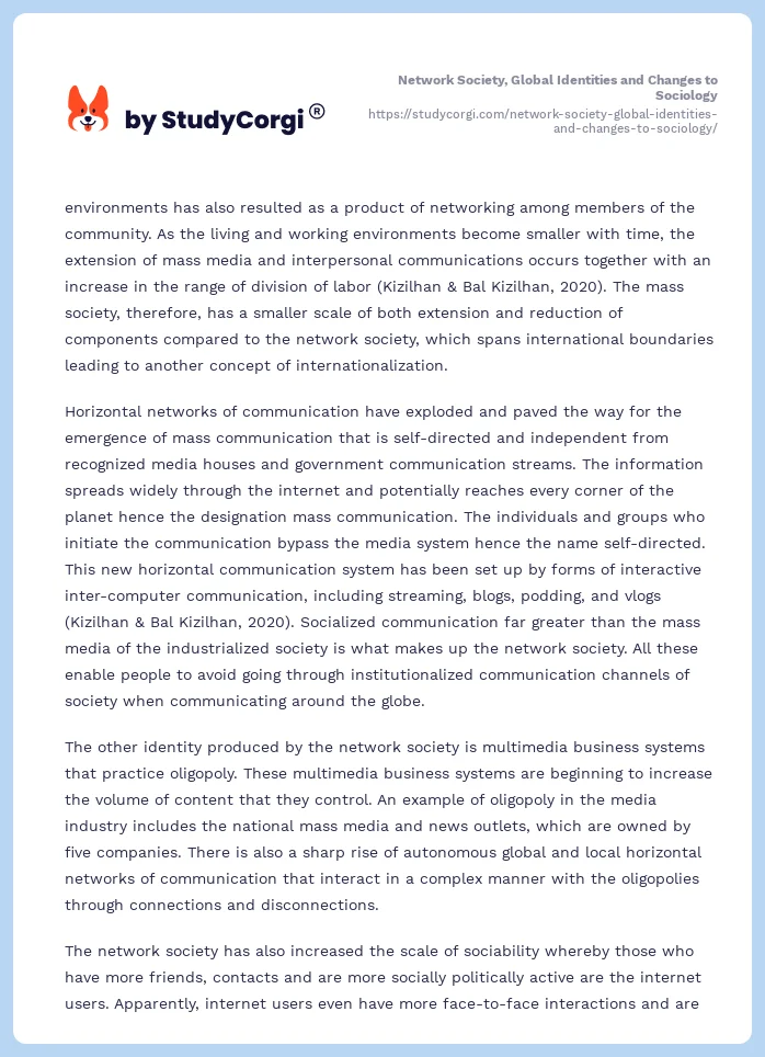 Network Society, Global Identities and Changes to Sociology. Page 2
