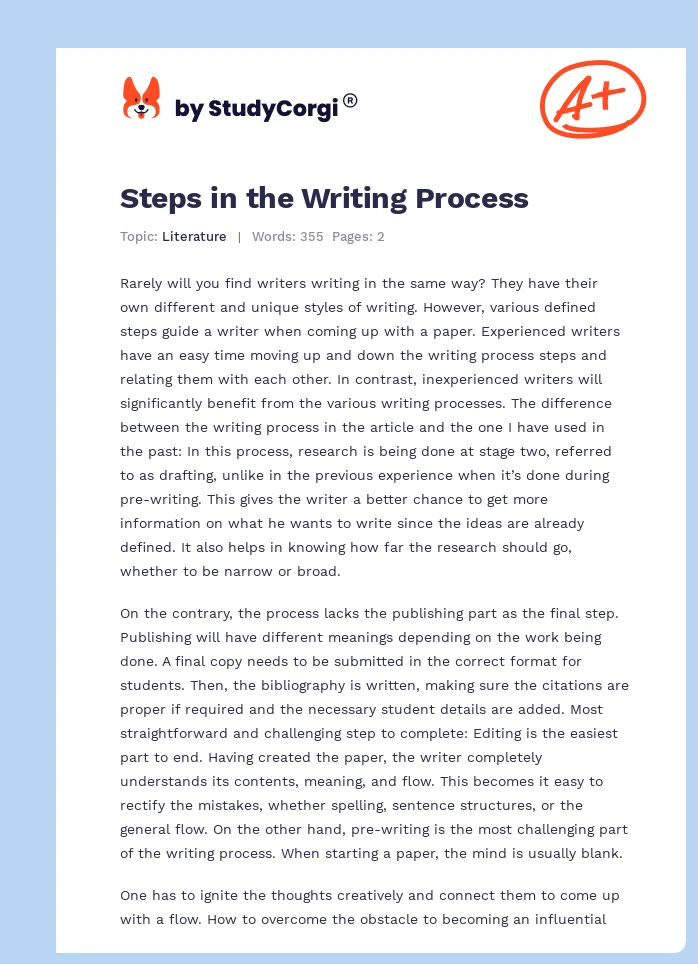 Steps in the Writing Process. Page 1