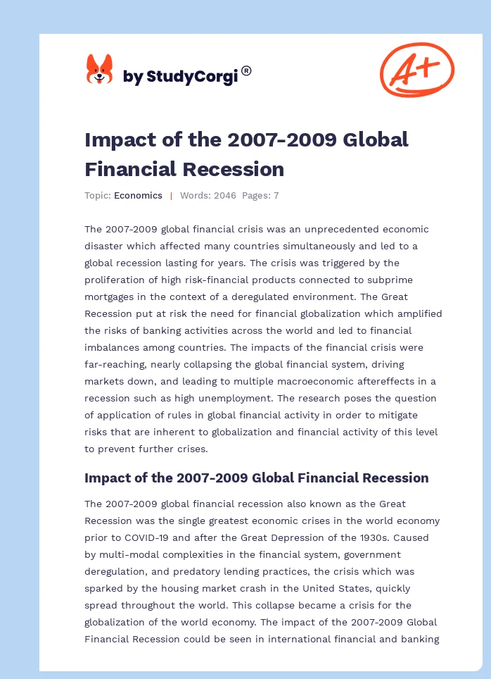Impact of the 2007-2009 Global Financial Recession. Page 1