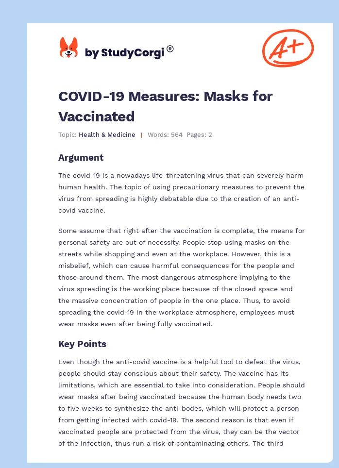 COVID-19 Measures: Masks for Vaccinated. Page 1