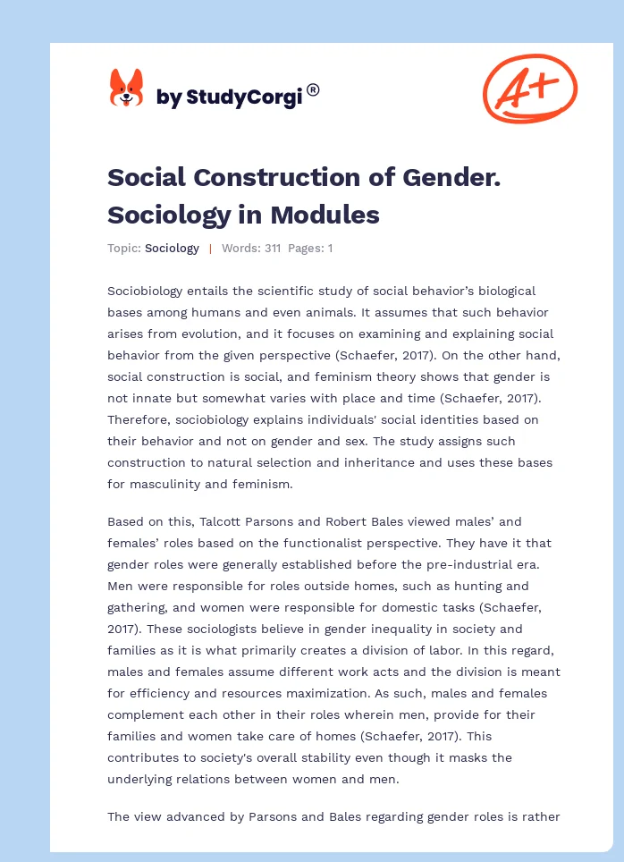 Social Construction of Gender. Sociology in Modules. Page 1