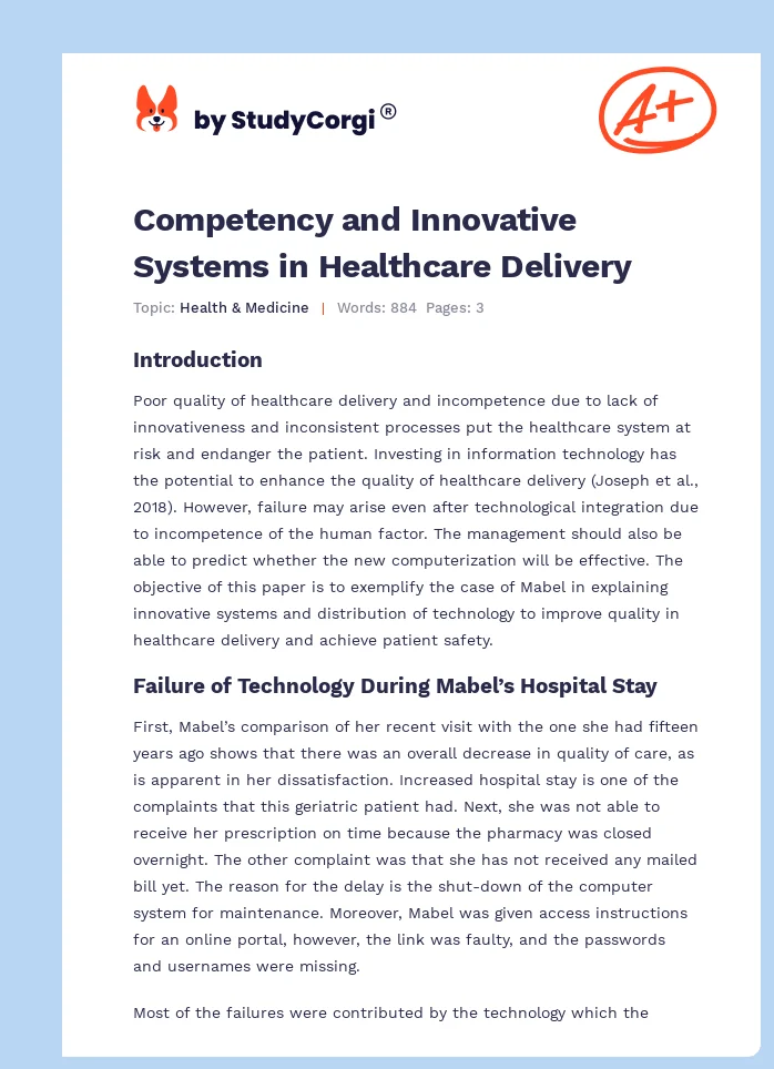 Competency and Innovative Systems in Healthcare Delivery. Page 1