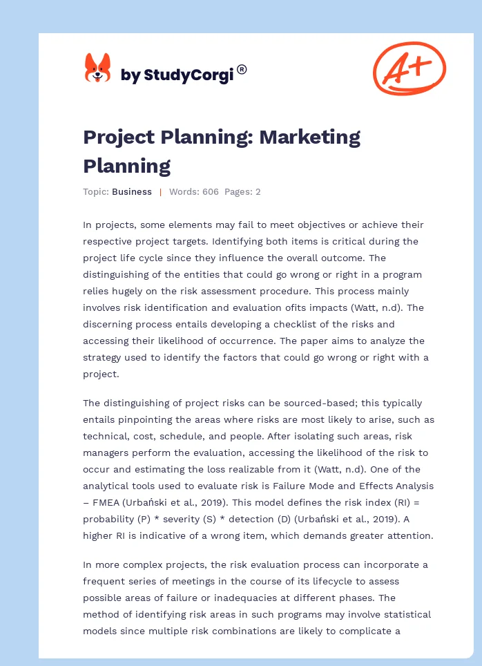 Project Planning: Marketing Planning. Page 1