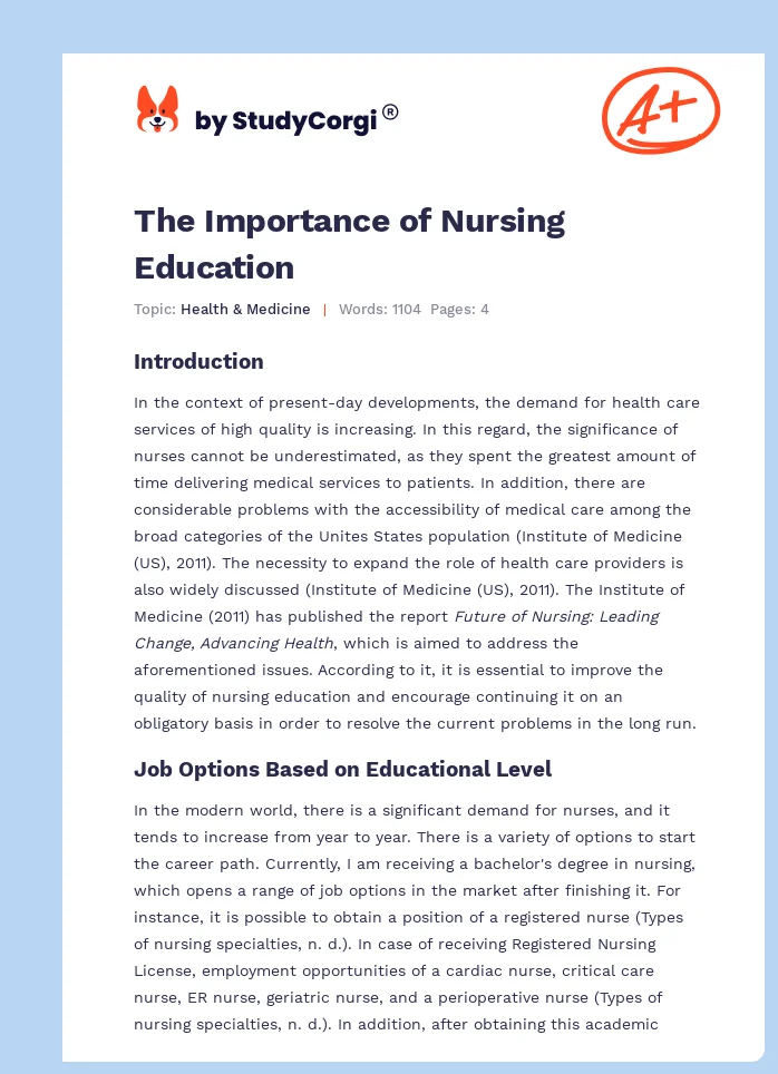 The Importance of Nursing Education. Page 1