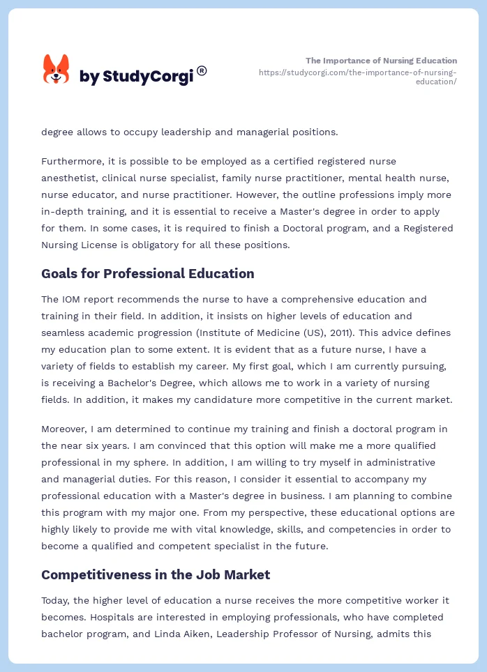 The Importance of Nursing Education. Page 2