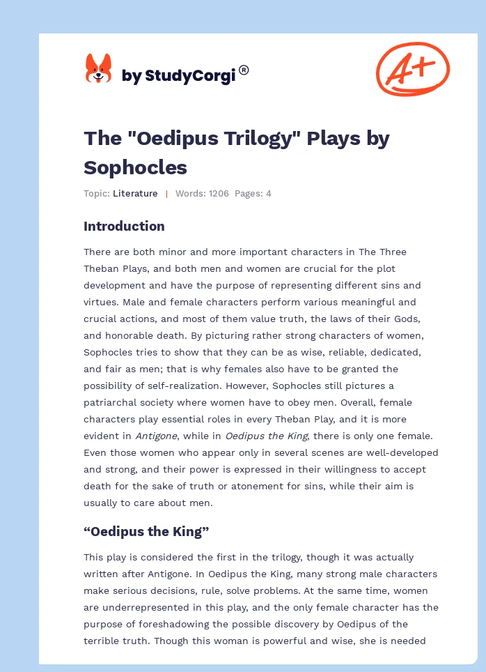 The "Oedipus Trilogy" Plays by Sophocles. Page 1