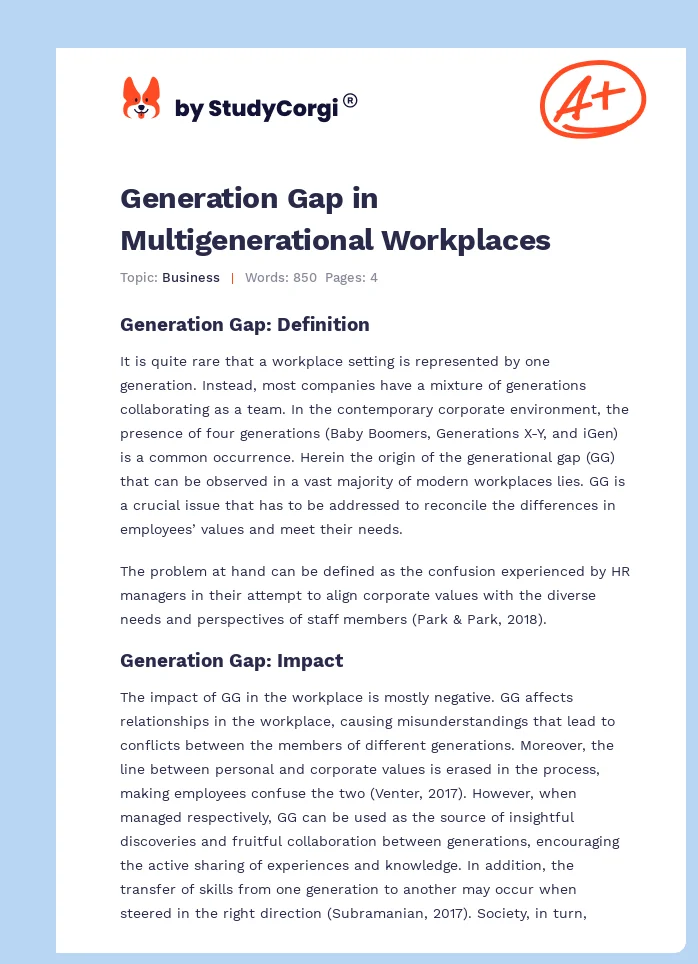 Generation Gap in Multigenerational Workplaces. Page 1
