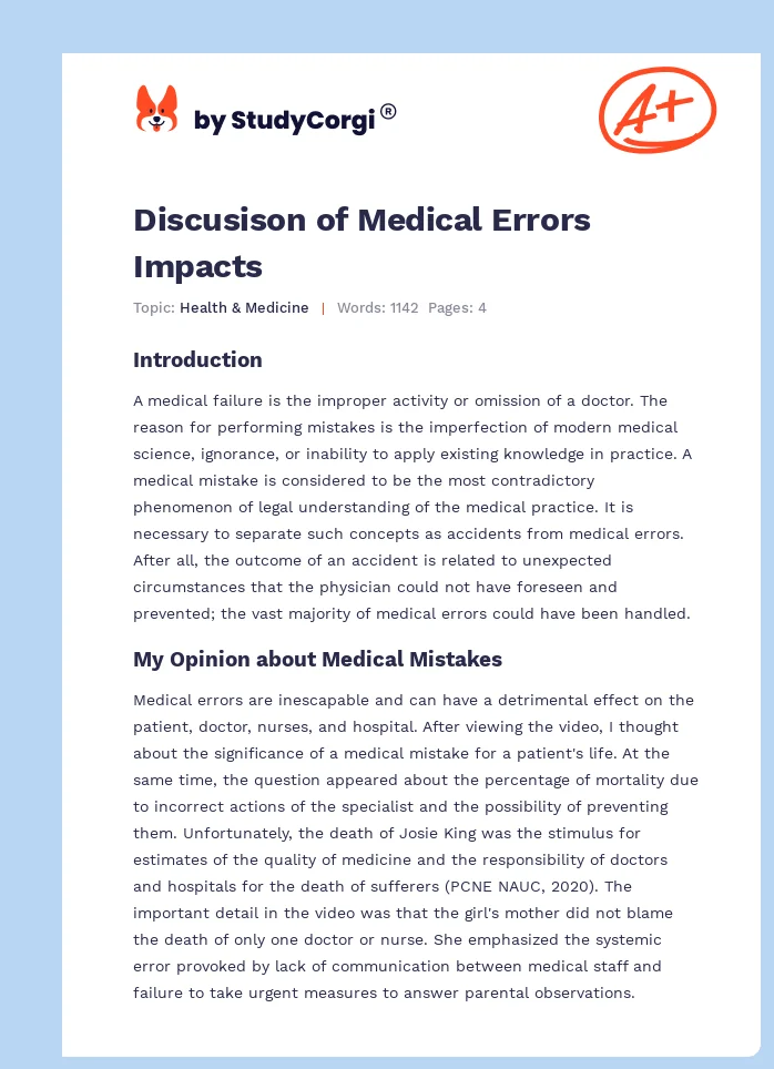 Discusison of Medical Errors Impacts. Page 1